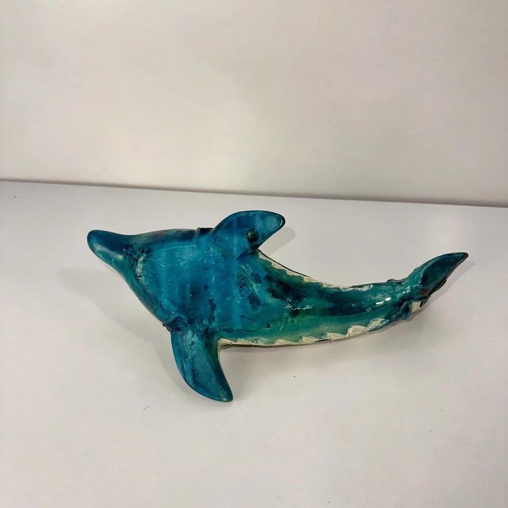 DOLPHIN MEXICAN FOLK Art Ceramic Figure Boho Y2K Decor Colorful 8
